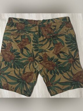 American Eagle Outfitters Tan With Tropical Print Cotton “PREP” Cut Shorts 34